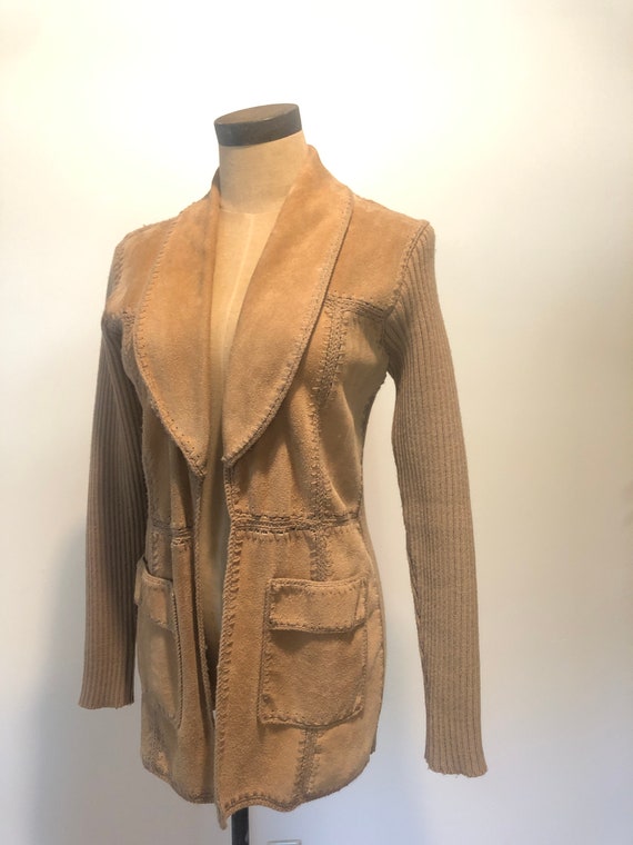 Vintage pieced suede and knit jacket - image 1