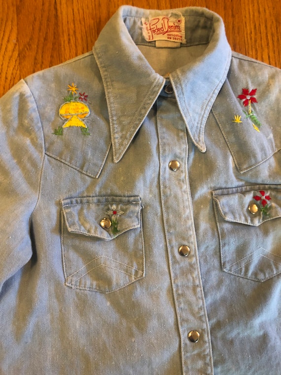 The sweetest sun faded embroidered denim button up