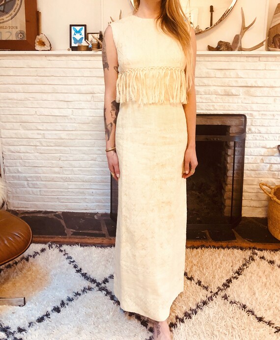 Cotton fringed column dress