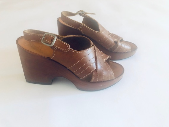 70s wooden platform wedge