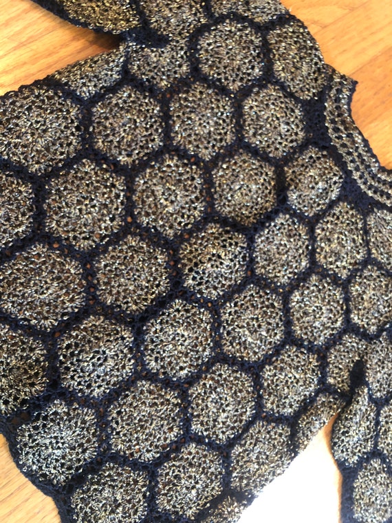 Lurex crochet button back mock neck sweater - image 3