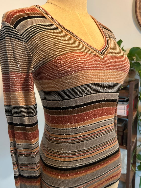 70s stripped pullover thin knit sweater - image 2