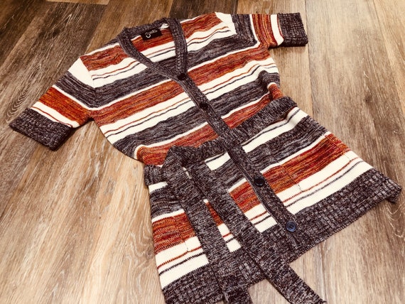 70s stripe space dye tie waist cardigan