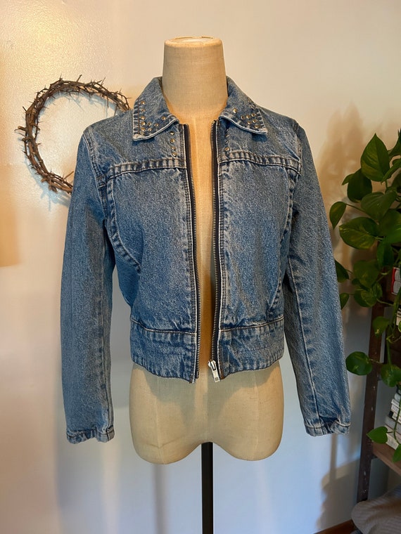 Light Wash Embroidered Studded Denim Jacket - Tes main image 0