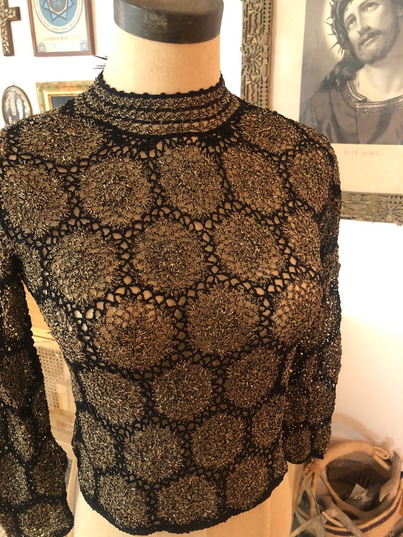 Lurex crochet button back mock neck sweater - image 4