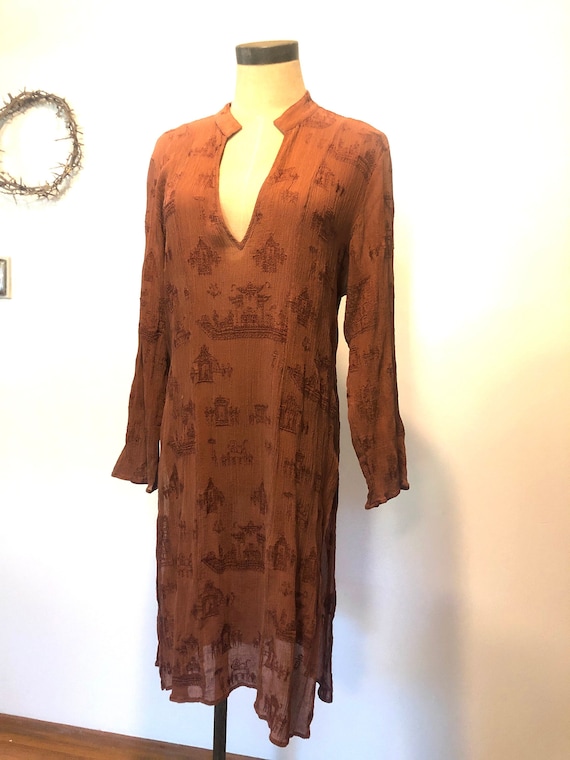 Silk embroidered sheer tunic