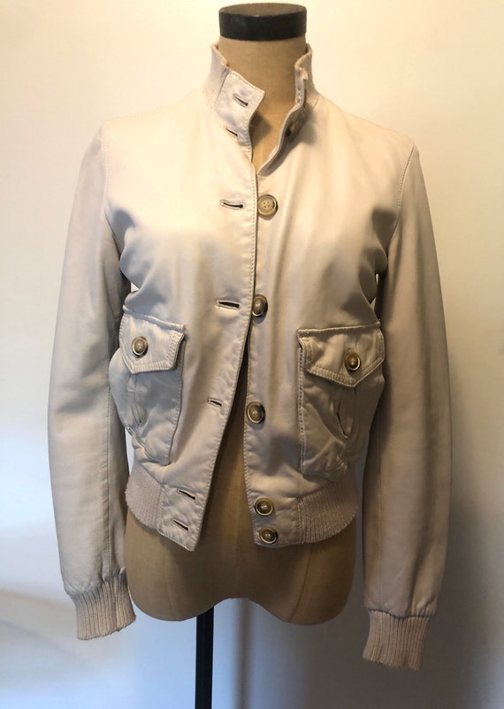 Vintage leather bone white bomber - image 1