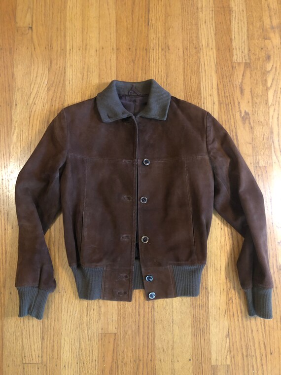 Vintage suede sweater trim bomber