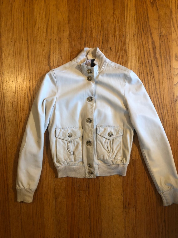 Vintage leather bone white bomber - image 3