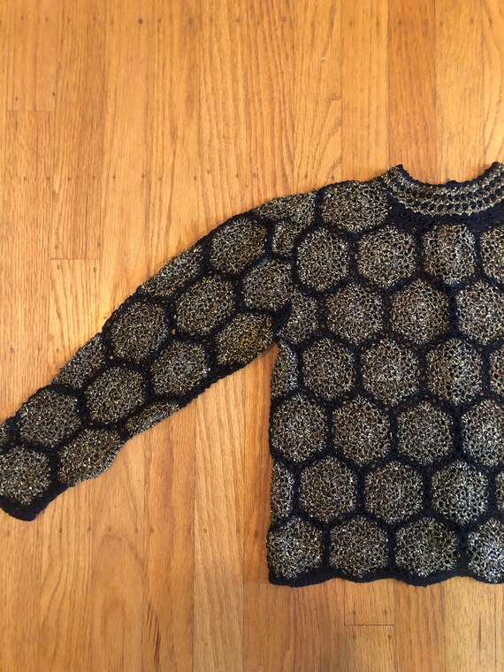 Lurex crochet button back mock neck sweater - image 2