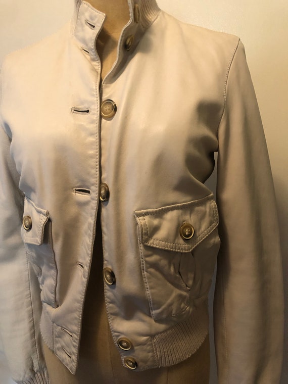 Vintage leather bone white bomber - image 9