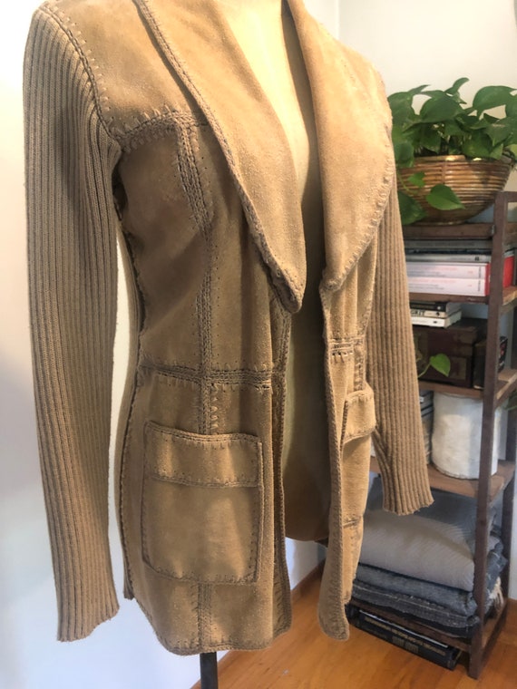 Vintage pieced suede and knit jacket - image 2