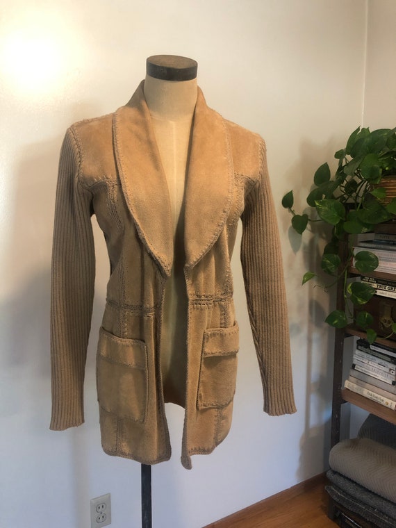 Vintage pieced suede and knit jacket - image 6