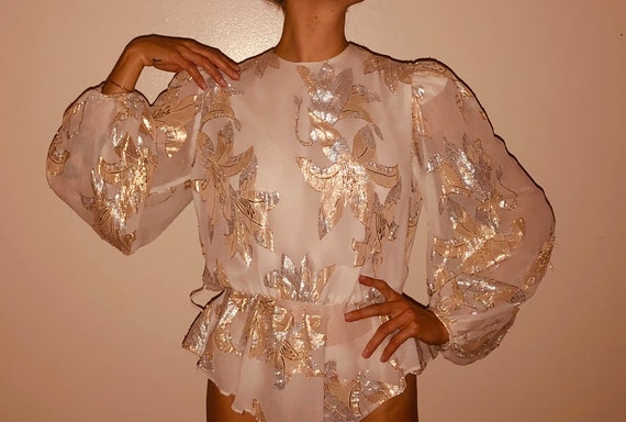 Balloon sleeve tinsel party blouse