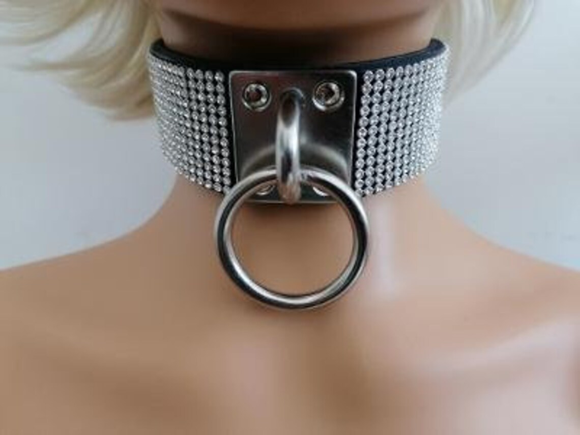 40mm wide lockable real leather rhinestone diamante collar Etsy