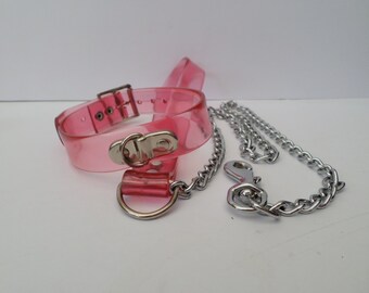 lockable transparent pink pvc bondage fetish slave collar and lead