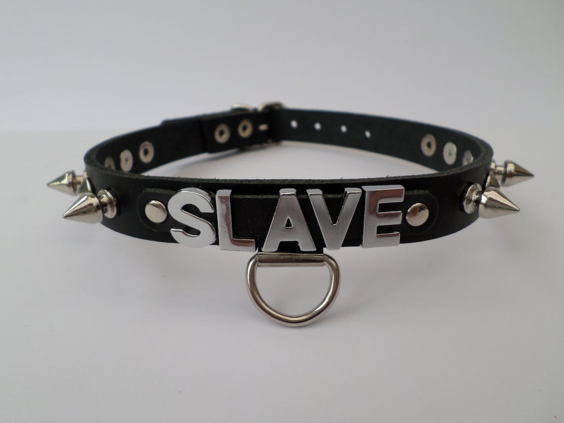 Black Spiked Leather Slave Collar With 12mm Chrome Letters Etsy