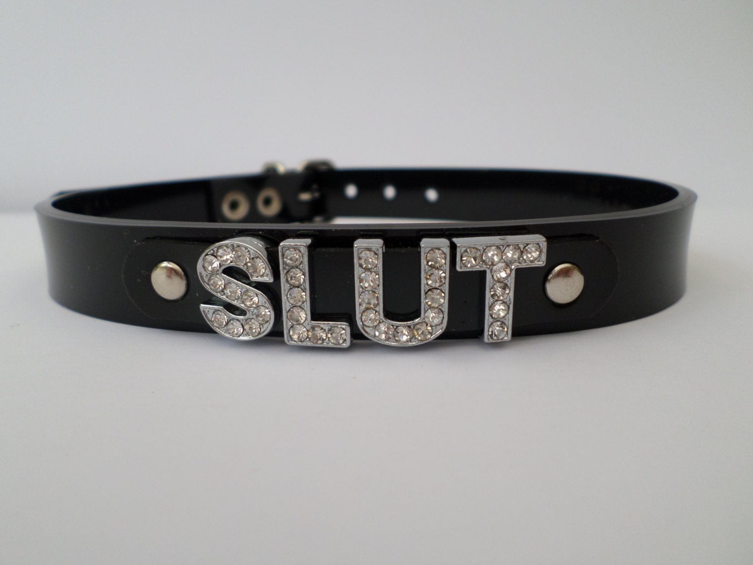 Black High Gloss Slut Collar With Diamonte Lettersbitch