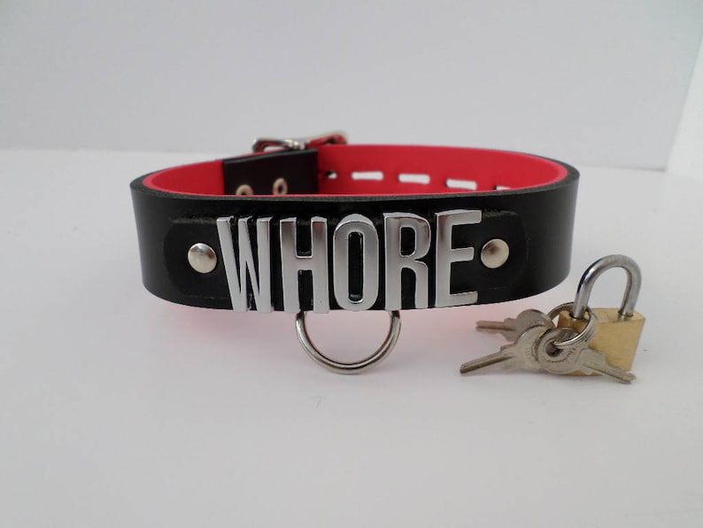 Lockable real leather whore fetish bondage slut collar 18mm Etsy