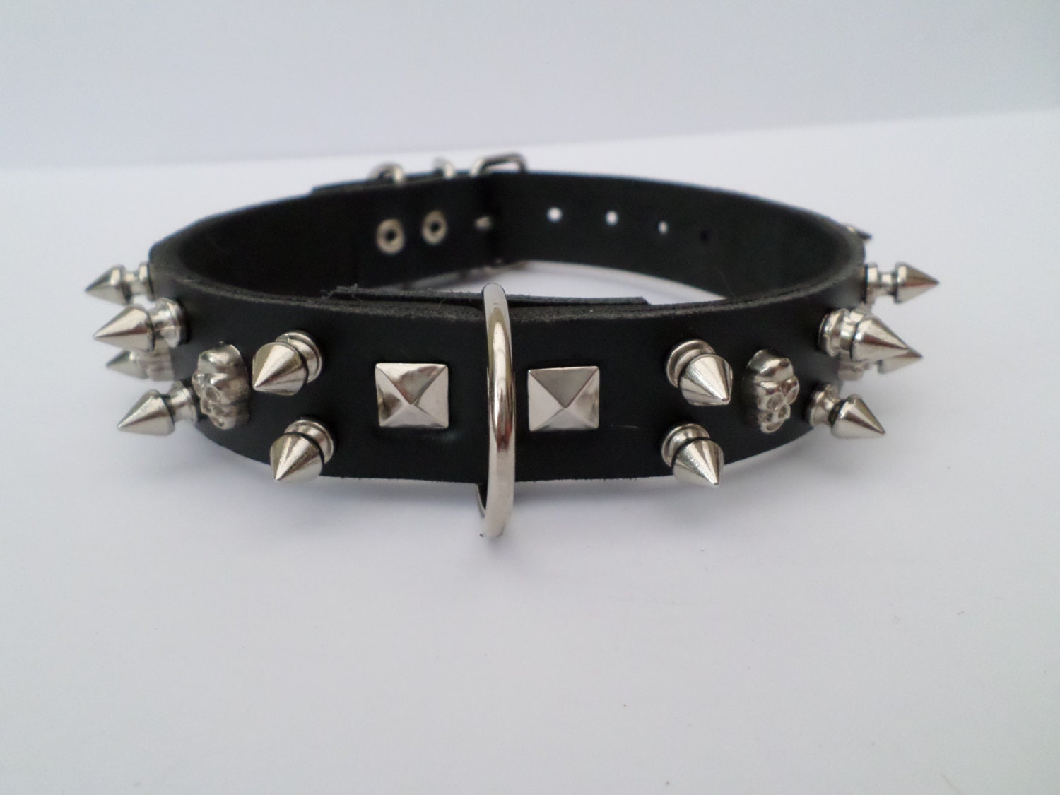 Leather spiked dog collar 12mm spikes and skull studs 24mm Etsy