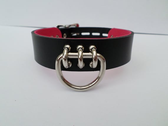 Con Cerradura Cuero Fetiche Bondage Collar de 40mm de ancho 50mm o anillo atrás y rojo