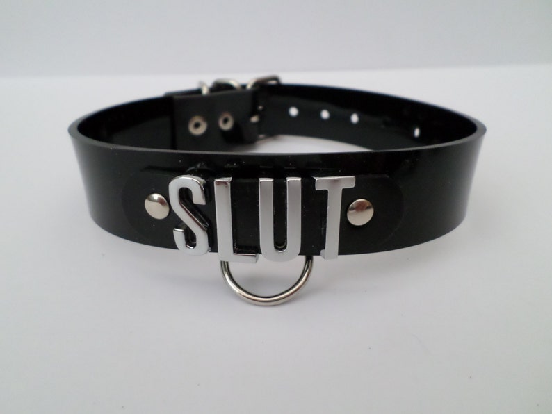 black pvc fetish collar 24mm wide with a standard roller image 2