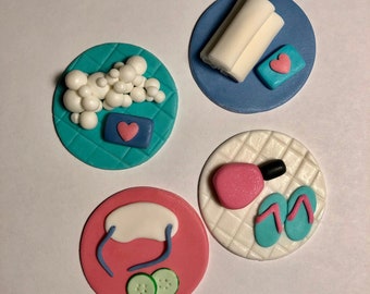 12 Spa Day Makeover Cupcake Toppers - Fondant