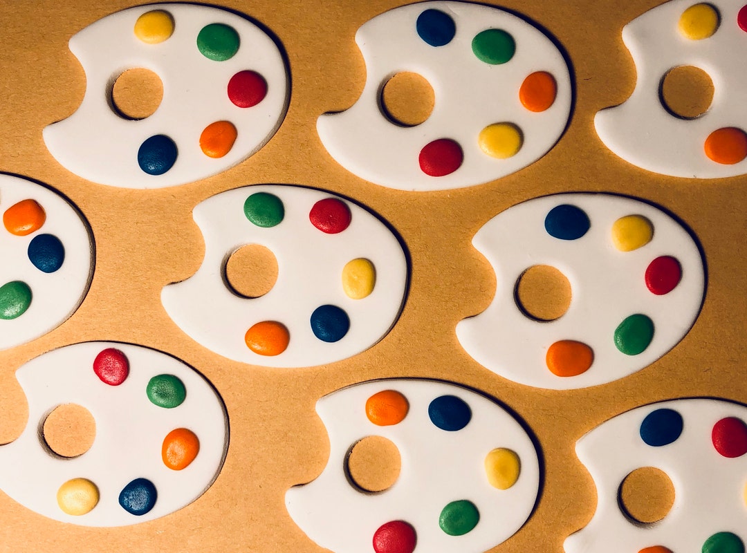12 Paint Palette Cupcake Toppers Fondant Etsy