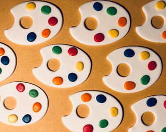12 Paint Palette Cupcake Toppers - Fondant