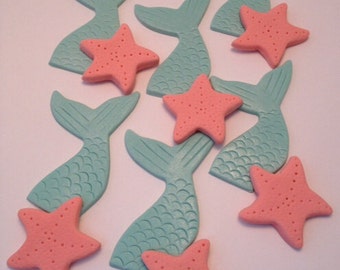 Mermaid and Starfish Cupcake Toppers - Fondant