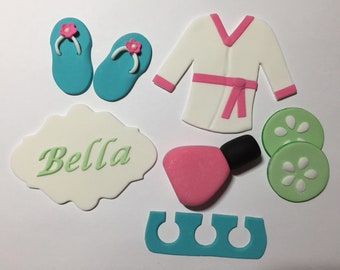 Personalized Spa Day Sleepover Party Cake Toppers - Fondant