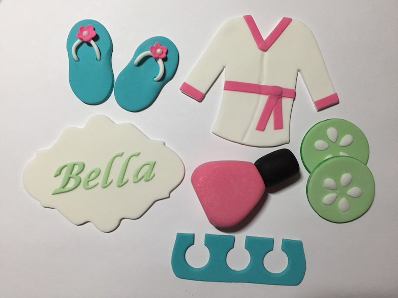 Personalized Spa Day Sleepover Party Cake Toppers Fondant image 1