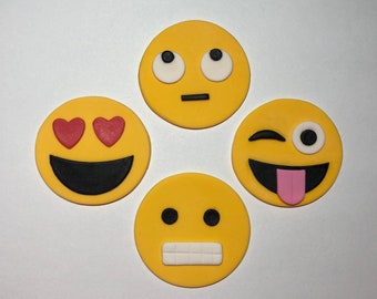 12 Emoji Cupcake Toppers - Edible Fondant