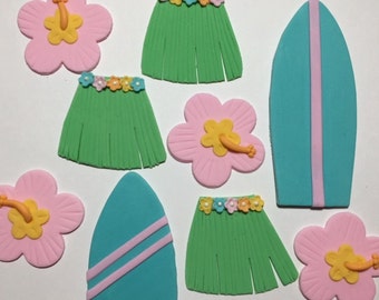 Surfer Tropical Hawaiian Cupcake Toppers Fondant