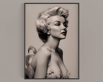 Marilyn Monroe AI-Generated Pencil Drawing - Printable Celebrity Portrait for Wall Art and Home Decor