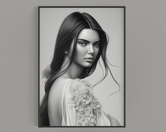 Printable Kendall Jenner Illustration | Fashion Wall Art | Digital Download Poster