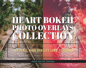 Heart Bokeh Photo Overlays Collection - Romantic Love Heart Light Leaks, Glitter, Bokeh, Photoshop Overlay, Wedding Photography