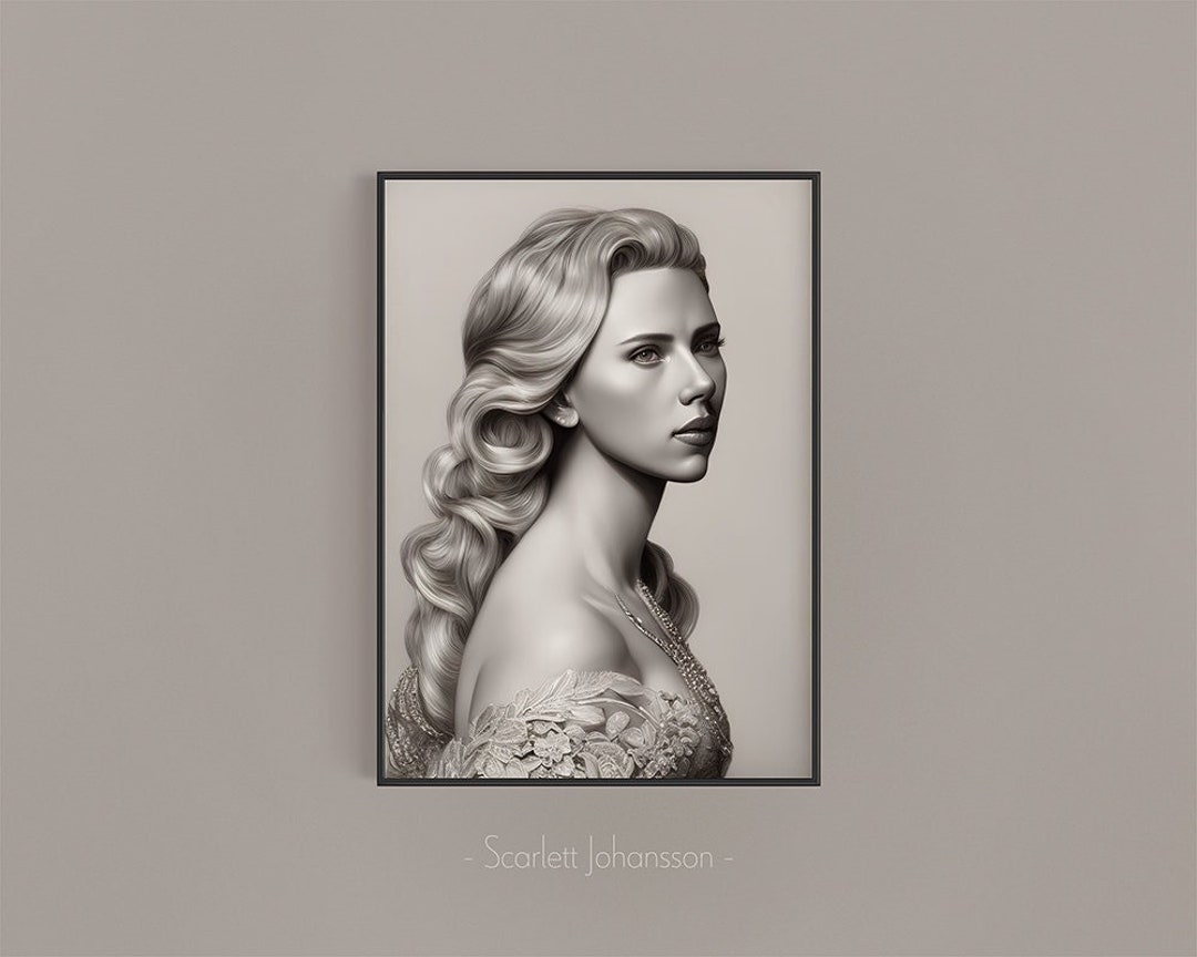 Scarlett Johansson Ai-generated Pencil Drawing Printable Celebrity Portrait for Wall Art and ...