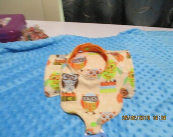 Bib with pacifer and Burp Cloth!  Owls with minky!