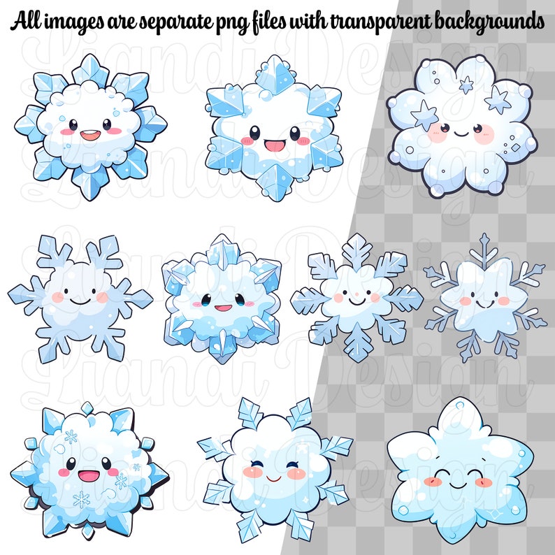 Kawaii Snowflakes Clipart 20 Cute and Icy Winter Graphics for DIY ...