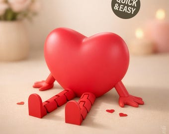 Love Heart STL with Flexible Legs - 3D Print File, Sitting (Digital Download, Commercial Use)