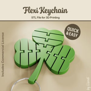 Llavero flexible de trébol STL - Archivo de impresión 3D, Día de San Patricio (Descarga digital, Uso comercial)