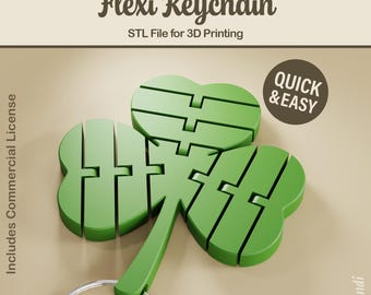Flexi Shamrock STL Keychain - 3D Print File, St Patricks Day (Digital Download, Commercial Use)