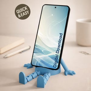 Phone Holder STL with Flexible Legs - 3D Print File, Sitting (Digital Download, Commercial Use)
