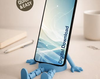 Phone Holder STL with Flexible Legs - 3D Print File, Sitting (Digital Download, Commercial Use)