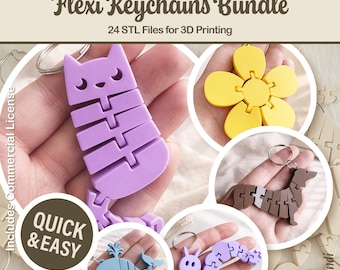 Easy Print Flexi Keychains - 24 STL Bundle for 3D Printing | Beginner Friendly | Commercial Use