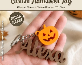 Custom Trick or Treat Bag Tag STL - Personalized 3D Print File, Halloween Name Keychain