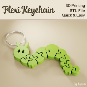 Flexi Caterpillar STL Keychain - 3D Print File, Flexible Fidget Cute Keyring Bag Charm, Articulated, Digital Download for Commercial Use