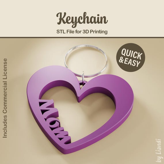 Love Mom Heart STL Keychain - 3D Print File, Mother's Day (digital