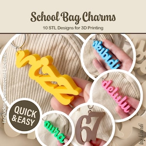 10 School Backpack Charms STL Bundle - 3D Print Files, Slang Words, Bag Accessories, Keychains